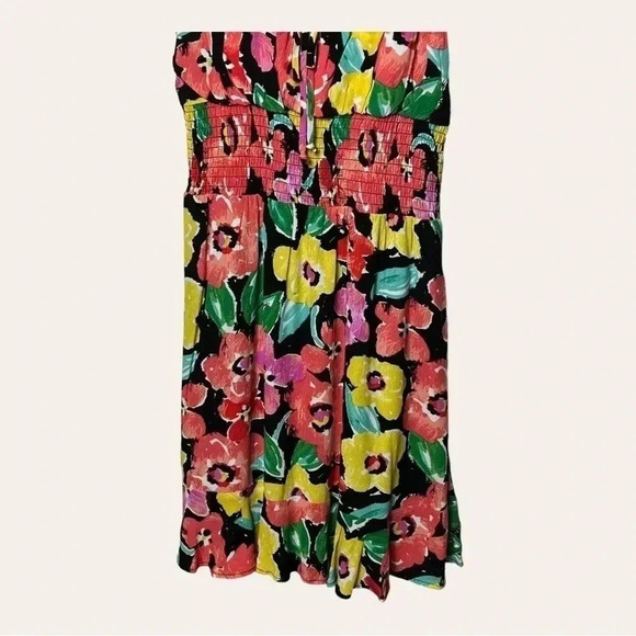 0097. Gb FLORAL MINI DRESS SMOCKING BACK ADJUSTABLE SPAGHETTI STRAPS SIZE SM - Picture 5 of 9